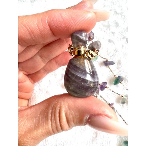 Handmade Jewelry - Banded Fluorite POISON E.O Bottle Necklace Pendant